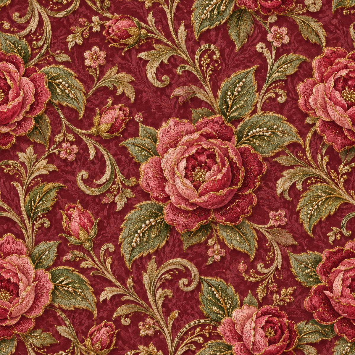 Royal Ruby Opulence | Luxury Floral Fabric